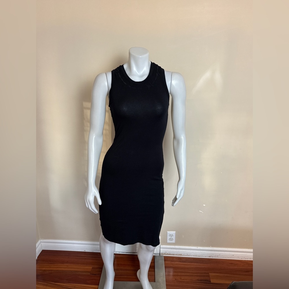 WILFRED FREE - Black bodycon dress w/embossed barbed wire neckline. Size: XS